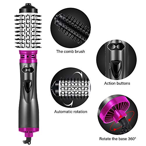 Hair Dryer Brush 3-in-1 Hot Air Brush Negative Ion Hair Straightener for Styling & Frizz Auto-Rotating Curling Brush Hair Dryer (purple)