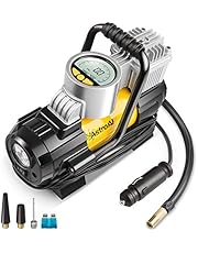 AstroAI Portable Air Compressor Pump, Digital Tire Inflator, Compresseur Voiture, 12V DC Electric Gauge with Larger Air Flow 35L/Min, LED Light, Overheat Protection, Extra Nozzle Adaptors and Fuse Yellow, Cadeau