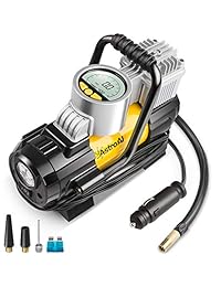 AstroAI Bomba de aire portátil 100 PSI, inflador de neumáticos digital 12 V DC medidor eléctrico con flujo de aire más grande 35 L Min, luz LED, protección contra sobrecalentamiento, adaptadores de boquilla extra y fusible, Electronic, S, Amarillo