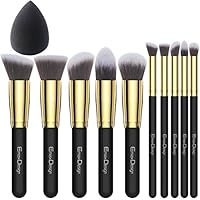 EmaxDesign 10+1 Pieces Makeup Brush Set, 10 Pieces Professional Foundation Blending Blush Eye Face Liquid Powder Cream Cosmetics Brushes & 1 Piece Black Beauty Sponge Blender