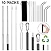 10 Packs Extendable Retractable Straws, 2 Upgraded Telescopic Stainless Steel Drinking Straws With Metal Keychain Case - 8 Long Reusable Metal Straws 2 Cleaning Brushes + 4 Silicone Tips 2 Carabiners