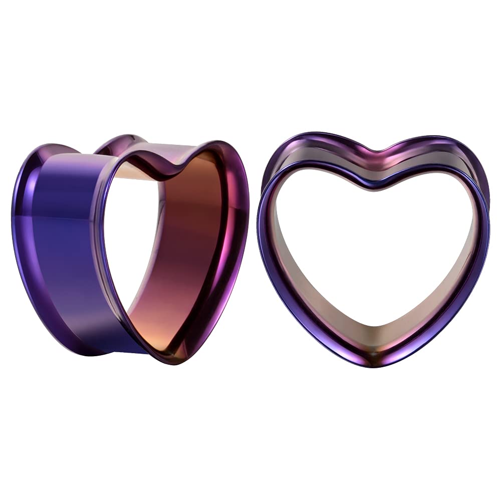COOEAR 1 Pair Stainless Steel Gauges For Ears Heart Shape Ear Tunnels Plugs Flesh Stretchers Expander 8mm to 25mm.
