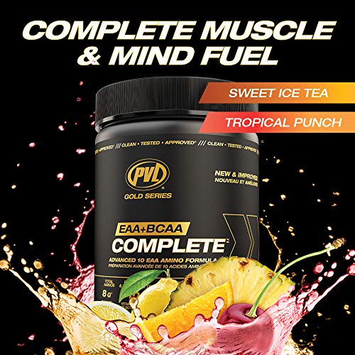 PVL EAA+BCAA COMPLETE – Essential Amino Acid Supplement with BCAAs, Electrolytes & B-Vitamins – Pre, Intra or Post Workout Powder – Keto & Vegan Friendly – Tropical Punch, 30 Servings