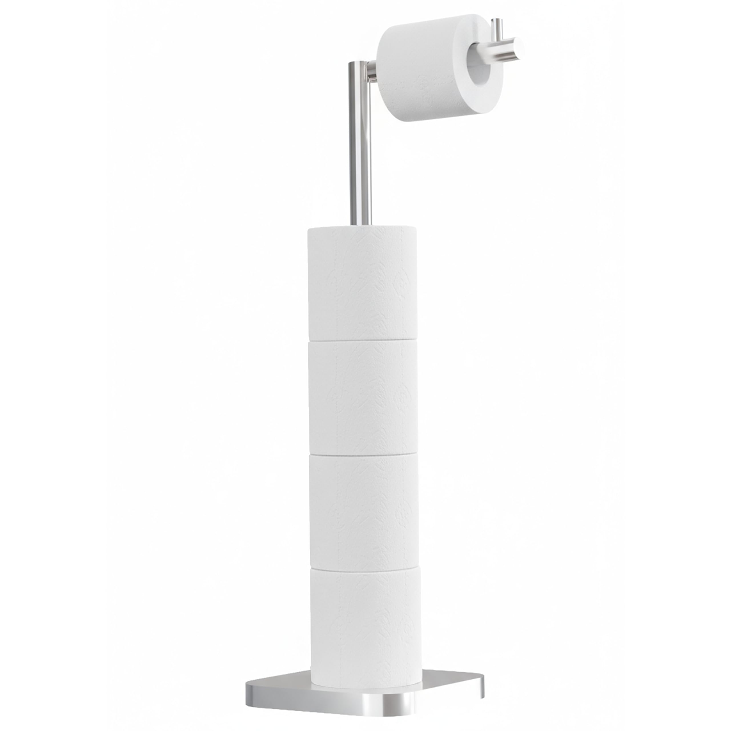 Toilet Roll Holder Free Standing – Toilet Roll Stand for 5 Rolls – Stainless Steel Loo Roll Holder with Heavy Stable Base – Pedestal Free Standing Toilet Roll Holder for Bathroom (Silver)