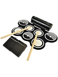 Pyle Electronic Roll Up MIDI Drum Kit W/ 9 Electric Drum Pads, Foot Pedals, Drumsticks, & Power Supply | Quick Setup | Tabletop Roll Up Drum Kit | Pre-Loaded W/ Drum Electric Kits & Songs (PTEDRL14)