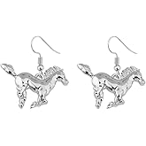 Dainty Horse Dangle Drop Earrings for Women Cute Silver Plated Animal Lucky Hook Dangling Hanging Lightweight Hypoallergenic Fashion Jewelry Gift