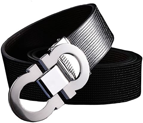Onlybaby Reversible and Adjustable Men's Leather Belt with Double Shiny Buckle 125cm Black-Silver
