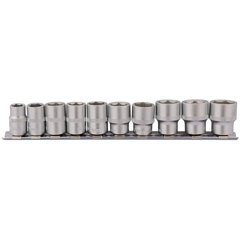 Draper 16400 Square Drive Socket 10 Pieces Set on Metal Rail, 3/8" Length