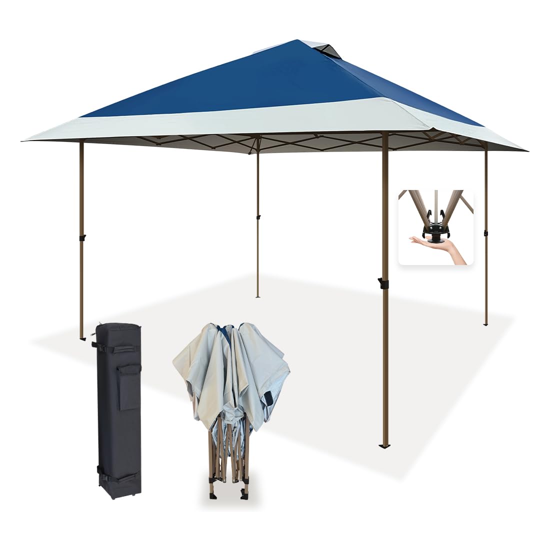 Photo 1 of OUTDOOR LIVING SUNTIME 13x13 Instant Easy Pop Up Canopy,Portable Commercial Gazebo Camping Gazebo Tent Shelter with Wheeled Roller Carry Bag, Bonus Weight Sandbags, Stakes, Ropes - Navy