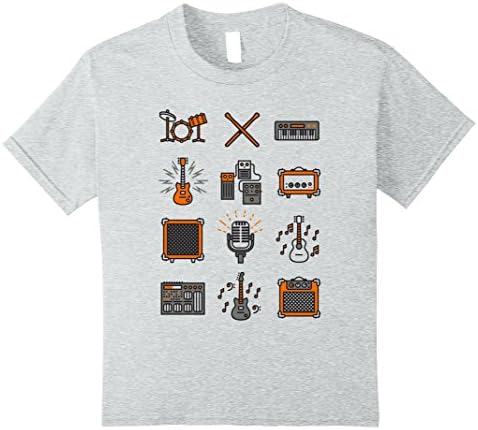Kids Musical Instrument Icons T-Shirt Musically Shirt Orange 8 Heather Grey