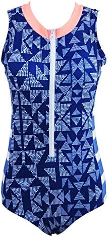 Milis Womens Tribe Stripes Printing Rush Guard Zipper Sleeveless One Piece Swimsuits (XL, Blue)