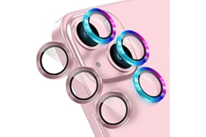 AGVEE 3+3 for iPhone 15/15 Plus Camera Lens Protector, Brushed Metal Ring 9H Tempered HD Glass Camera Protector Cover Film, Brushed-Pink