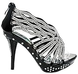 Decent76 Dazzling Rhinestone Wave Cut Out Strappy Evening Dress High Heel Pump Sandals