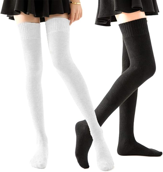 HOMERIT Plus Size Thigh High Socks Extra Long White Black Sock For