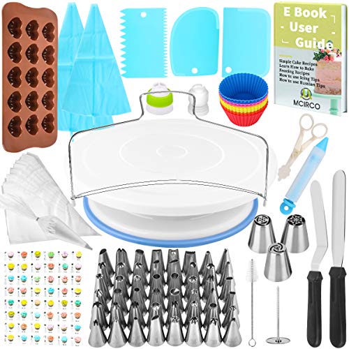 132 Pcs Cake Decorating Supplies kit with Turntable,48 Pcs Numbered Icing Tips and 3 Pcs Russian Piping Nozzles,12 Pcs Cupcake Moulds