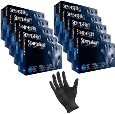 Black Nitrile Exam Tattoo Gloves, Powder Free, Latex Free, Semperforce, 100/Box sizes SM-XXL (1,000, Medium)
