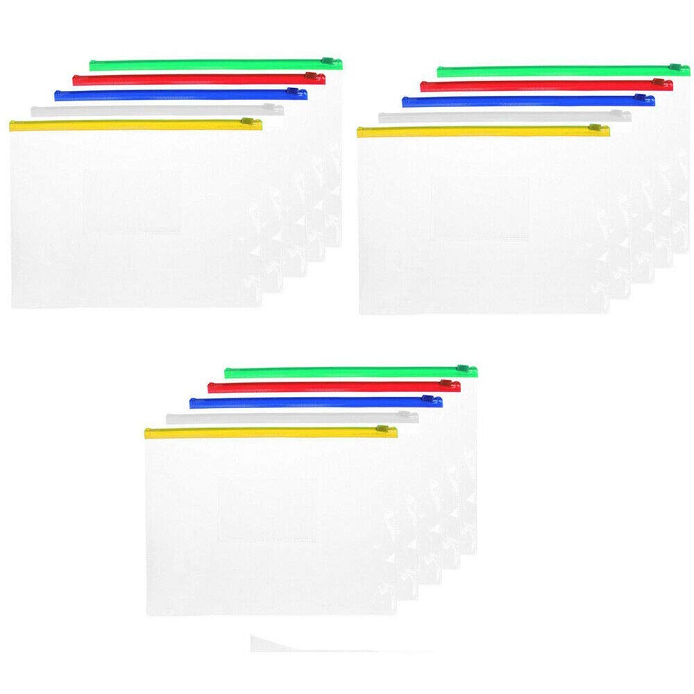 20Pcs A5 Plastic Wallets Transparent File Bags Zip File Bag(Red Zip)