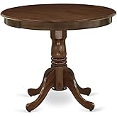 BOWERY HILL Traditional Round Rubberwood Dining Table, 36" W x 36" D x 30" H, Walnut Finish, Pedestal Base, Durable Small Kit