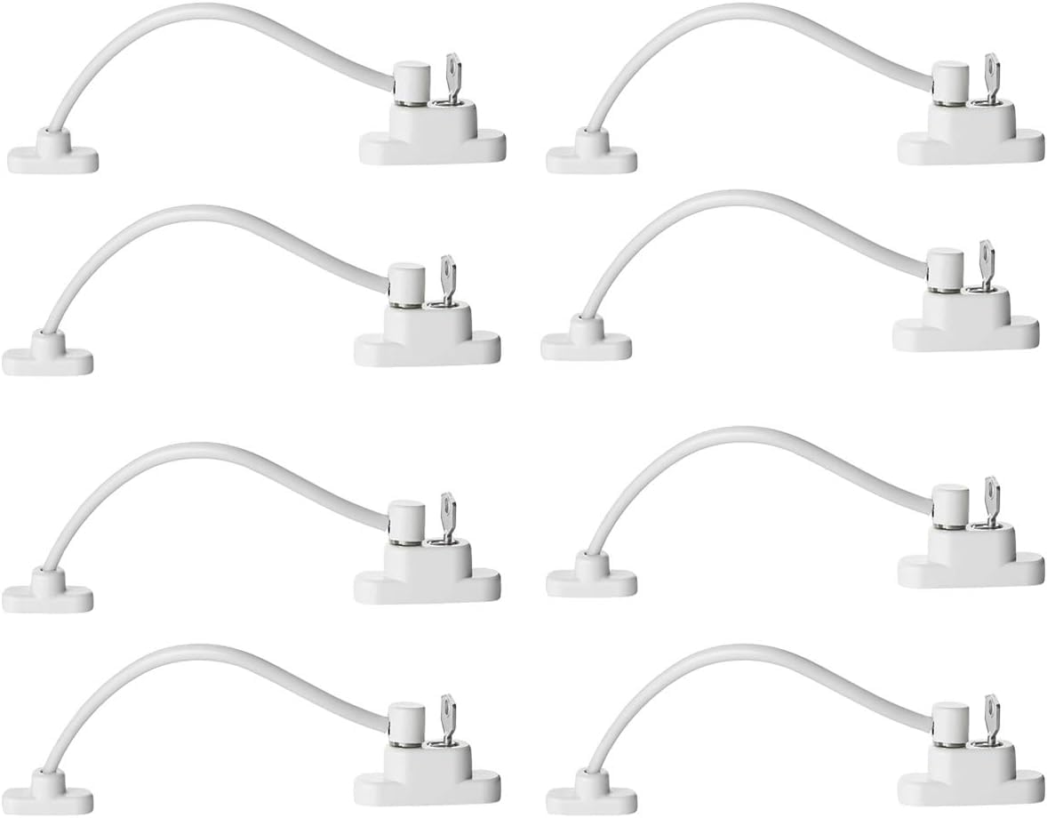 Keyohome Pack of 8 Window Restrictor Locks Child Safety Window Locks for UPVC Windows, Baby Security Window Restrictors with Screws Keys, Door Window Opening Wire Cable Limiter for Home School (8pcs)