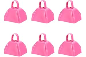 Hordolry 3inch Cowbells Noise Makers, 6Pcs Metal Cow Bells with Handle, Small Loud Bell Bulk Hand Percussion for Sporting Events, Football Games,Party, Concert, Graduations, Farm Ranch, Pink