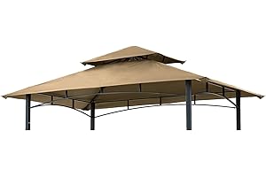 Grill Gazebo Replacement Canopy Roof – Hugline 5x8 Outdoor Grill Shelter Canopy Top Double Tiered BBQ Tent Cover Fit for Model L-GG001PST-F (Khaki)
