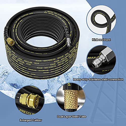 POHIR Power Washer Hose 125FT, High Pressure Washer Hose with 3/8'' Quick Connector, High
