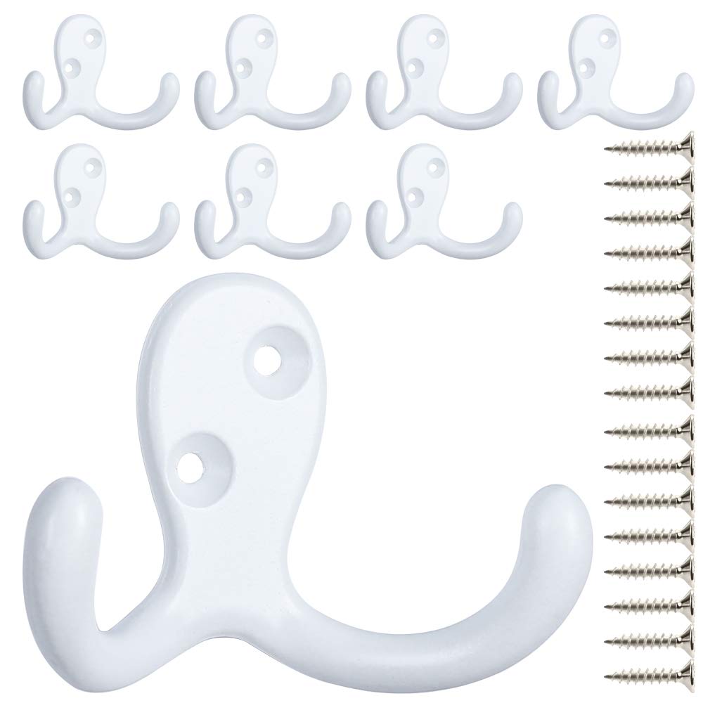 IBosins 8 Pack Heavy Duty Double Prong Coat Hooks Wall Mounted with 16 Screws Retro Double Hooks Utility Hooks for Coat, Scarf, Bag, Towel, Key, Cap, Cup, Hat