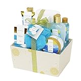 Spa Luxetique Spa Gift Basket with Refreshing Ocean Essential Oils, Premium 8pc Gift Baskets for Women, Decorative Box with Ribbon, Bath Gift Set Includes Shower Gel, Body Butter, Hans Soap & More!