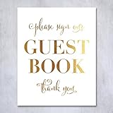 Guest Book Gold Foil Poster Sign Art Print Wedding Reception Seating Signage Bridal Shower Brunch & Bubbly Poster Decor 5 inches x 7 inches E18