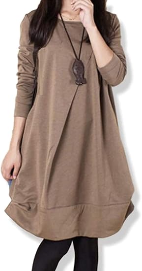 Amazon 掲載 シンプル 着痩せ ワンピース 長袖 4色展開 黒 灰 茶 カーキ M Xxl 服 ファッション小物 通販