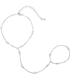 Hand Chain Bracelet for Women: 925 Sterling Silver 0.72ct Moissanite Dainty Bracelet with Finger Ring Adjustable Gift for Anniversary Birthday Wedding