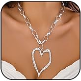 Chunky Heart Necklaces for Women Thick Exaggerated Large Heart Necklace Fashionable And Thick Exaggerated Large Heart Pendant Necklace Layered Love Pearl Choker Necklace Jewelry
