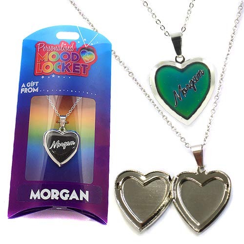 MORGAN PERSONALISED HEART SHAPED NAMED MOOD LOCKET FUN GIFT PRESENT