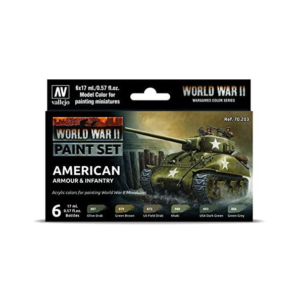 Vallejo Farb-Set, US-Amerikanische Panzerung und Infanterie, WWII, 17 ml (6er Pack), bunt