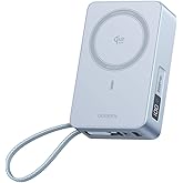 UGREEN MagFlow 20000mAh Magnetic Power Bank for MagSafe with Built-in Cable, High-Capacity Qi2 25W Certified Wireless Charging and 45W PD Fast Charging, Portable Charger for iPhone 17 Pro Max/16/15/14