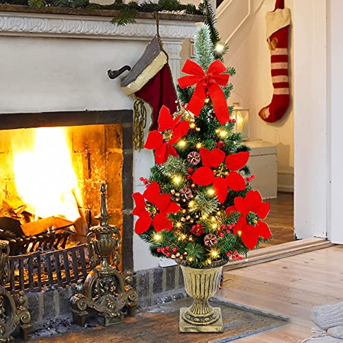 Juegoal 3 FT Christmas Tree, PreLit Poinsettia Spruce Entrance Trees