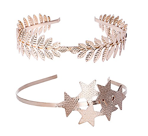 (2 Pack) Roman Goddess Leaf and Star Branch Dainty Bridal Hair Crown HeadBand