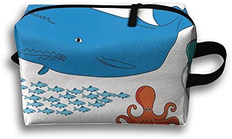 Whale And Octopus Small Travel Toiletry Bag Super Light Toiletry Organizer For Overnight Trip Bag