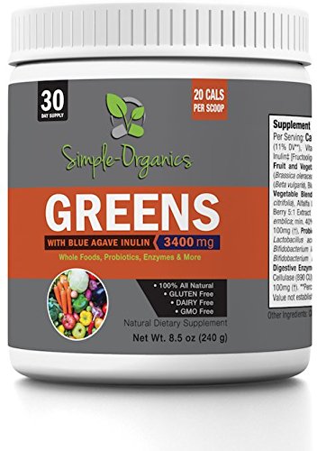 Simple Organics Greens Superfood Powder Low-Calorie with Fruits, Enzymes, Probiotics, Antioxidants, Vitamins, & Minerals