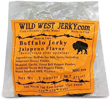 #1 Best Premium 100% Natural Grass Fed Hand Stripped 2 OZ. Thick Cut Delicious Tasty Bold Flavor Buffalo Jerky from Utah USA – Wood Smoked with Hickory Wood by Wild West Jerky