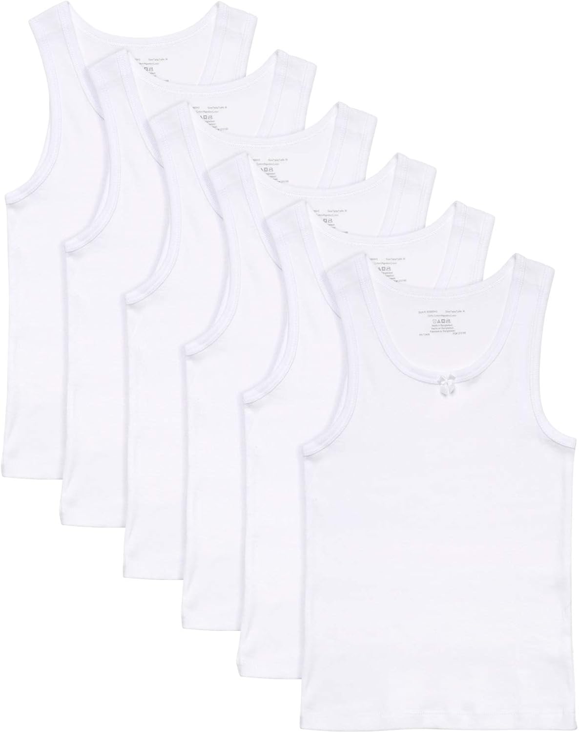 Rene Rofe Girls White Undershirt Tank Top - Supersoft Tagless Snug Fit (6 Pack): Clothing