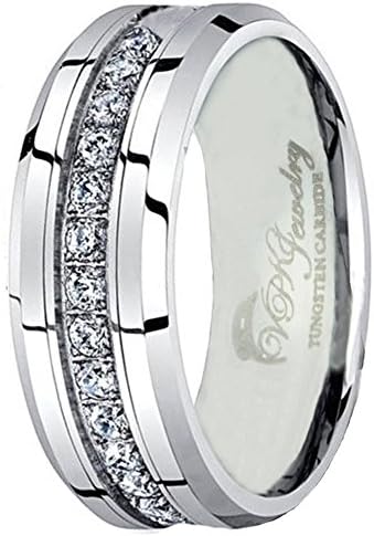 VPKJewelry Tungsten Carbide Silver 13 CZ Men Women Wedding Engagement Comfort Fit Band 8 or 6 mm Ring (tungsten 8 mm, 8)