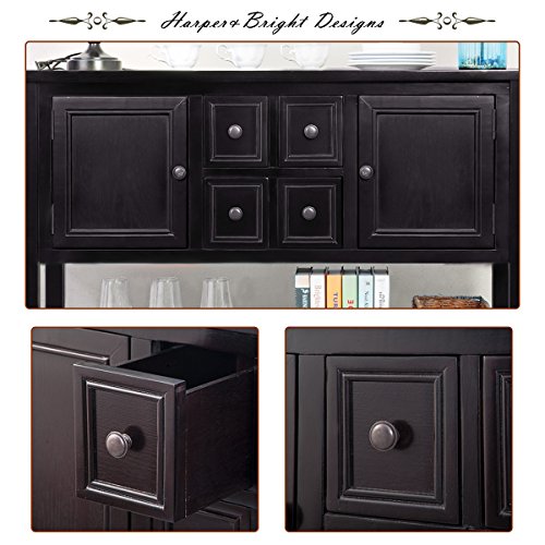 LOKESI Console Table Buffet Sideboard Sofa Table with 4 Storage Drawers Two Cabinets and Bottom Shelf (Espresso) - Thumbnail 3