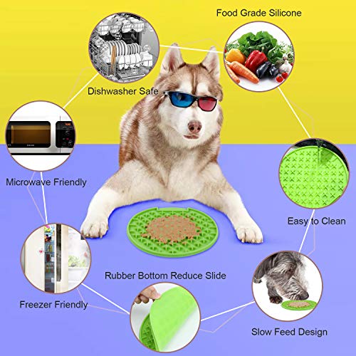 KASBAH Pet Lick Mat, 2 Pack Dog Lick Pad, Boredom Buster Slow Feeder Lick Mat Licking Mat Perfect for Pet Treats Anxious Relief for Fun and Healthy, Green+Orange