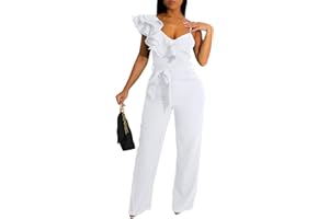 kaimimei Womens Casual Jumpsuits V-Neck Sleeveless Ruffle Backless Belted Wide Leg Pant Sexy Romper Party Clubwear