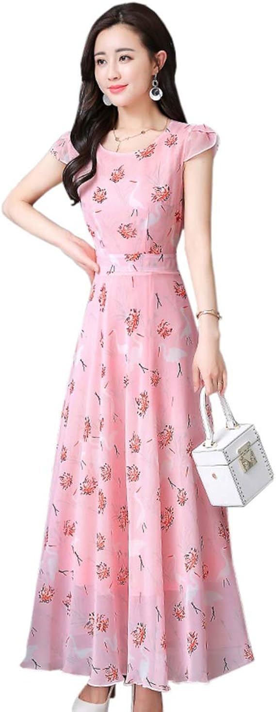 Amazon マキシワンピース レディース 夏 シフォン ドレス ロング丈 大人 きれいめ おしゃれ ゆったり 柔らかい ハイウエスト 着痩せ 普段着 フォーマル 通勤 外出 旅行 花柄ワンピース ピンク ブルー S 3xl ワンピース チュニック 通販