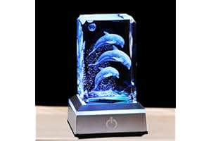 Qianwei 3D Laser Etched Crystal Dolphin Gifts for Women Men,Dolphin Decor Glass Figurines Statue Stuff for Room Decorations Birthday for Lovers Keepsake Paperweight