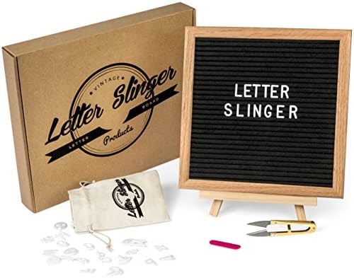 Black Letterboard - 10x10 Felt Letter Board With Stand - 335 Changeable Plastic Letters, Symbols, Numbers &amp; Emoji's - Square Wooden Message Frame With Easel, Bag, Scissors &amp; File - eBook Included