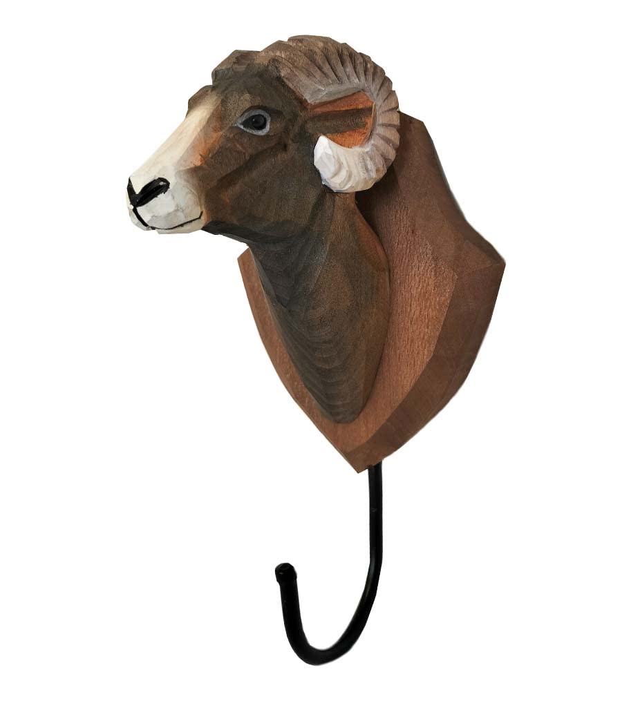 Wall Hook Coat Hook Wooden Trophy on Trophy Sign Aries with Metal Hooks Handmade Country House Style Approx. 21 cm