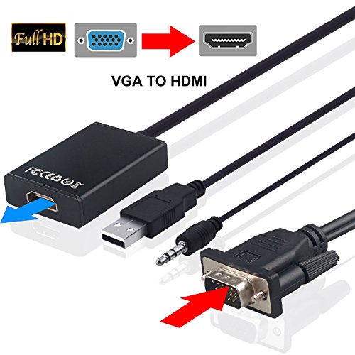 HeCloud VGA To HDMI Output 1080P HD Audio TV AV HDTV Video Cable Converter Adapter With Audio Support